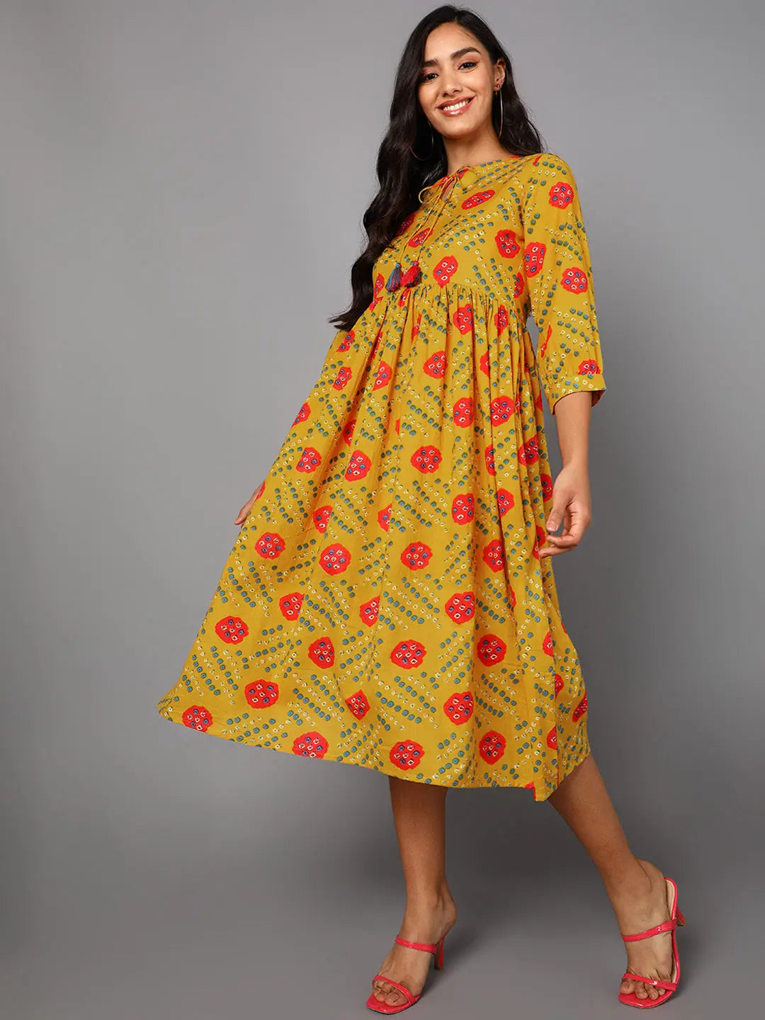 Ahika Women Yellow Cotton Dress 3