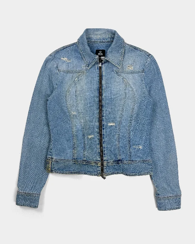 Versace Distressed Zip-Up Denim Jacket 1990's Wool Jacket Cashmere Jacket Tweed Jacket