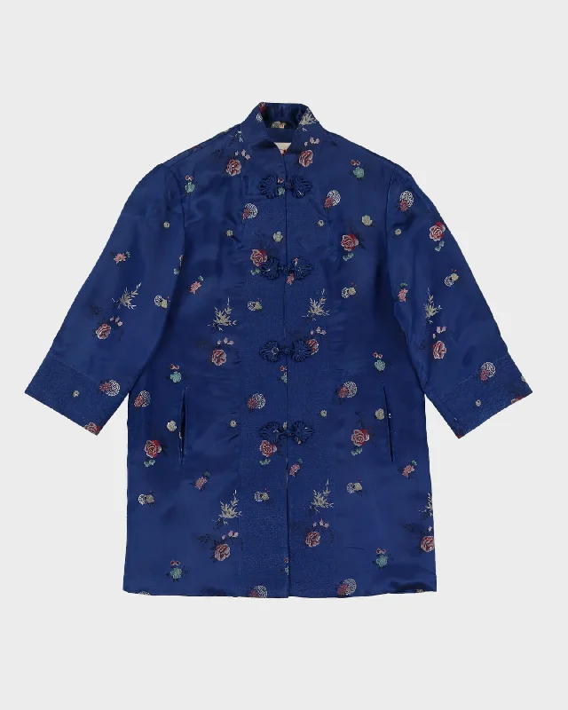 Peony Brand Blue Brocade Cheongsam Style Jacket - S Satin Fabric Silk Fabric Chiffon Fabric