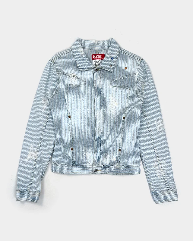 Diesel White Splatted Zipped Trucker Jacket 2000's Faux Fur Jacket Real Fur Jacket Shearling Jacket