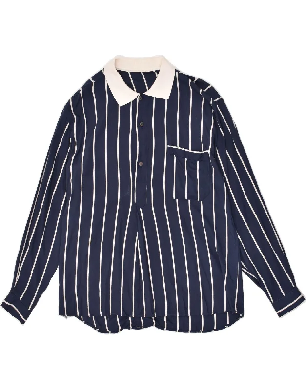 VINTAGE Womens Pullover Shirt UK 18 XL Navy Blue Pinstripe Wide Sleeve Pullover