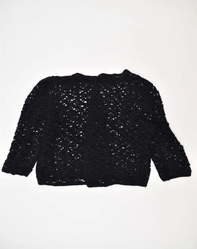 VINTAGE Womens See Through Cardigan Sweater UK 16 Large Black Acrylic Cotton Fabric Linen Fabric Terry Fabric VINTAGE Womens See Through Cardigan Sweater UK 16 Large Black Acrylic Cotton Fabric Linen Fabric Terry Fabric