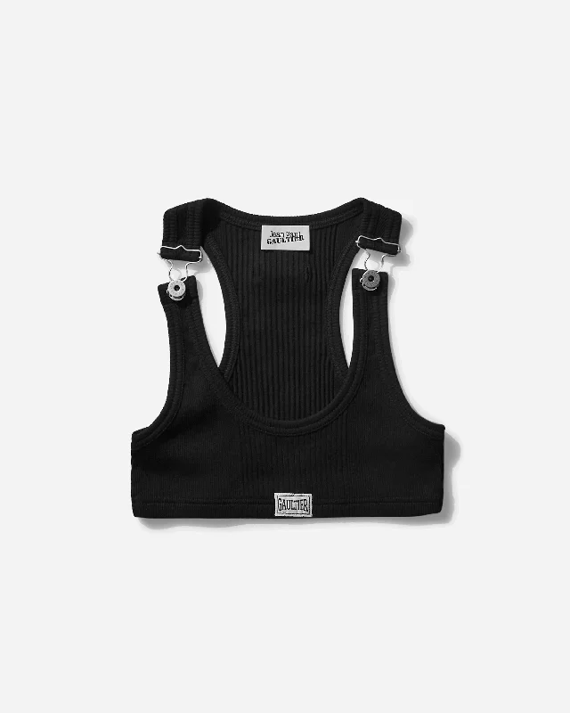 Women's Cropped Patch Tank Top Black fashionable tank top
