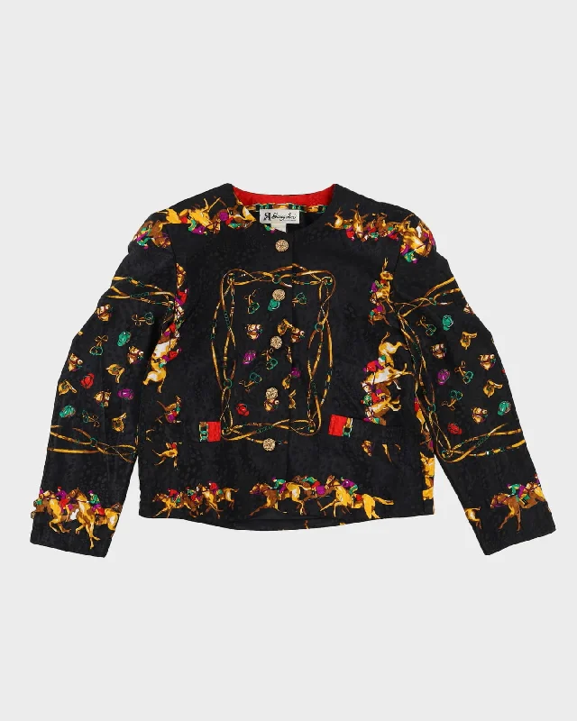 1990s Equestrian Patterned Jacket - M Knit Fabric Woven Fabric Fleece Fabric