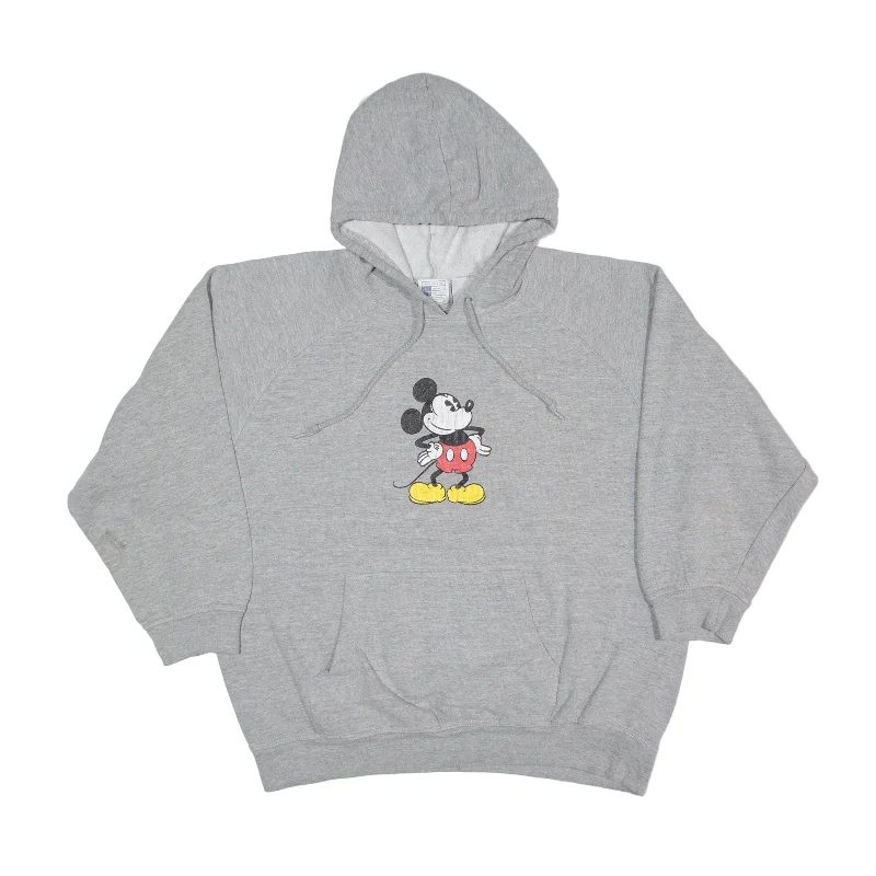 DISNEY Mickey Mouse Hoodie Grey Pullover Womens L Thick Cable Knit