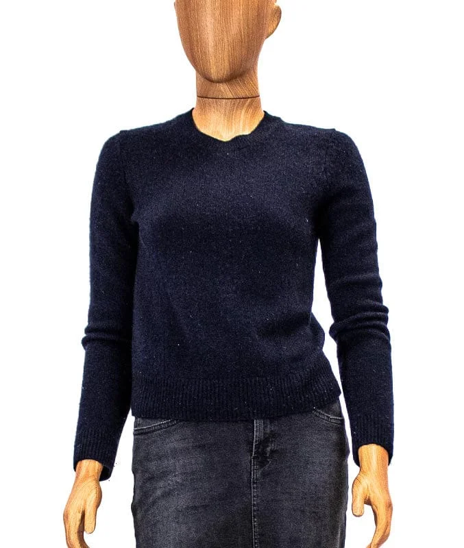 Navy Cashmere Pullover Sweater Short Sleeve Top