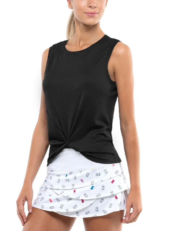 Ladies Lucky In Love Twist Front Tank metallic tank top
