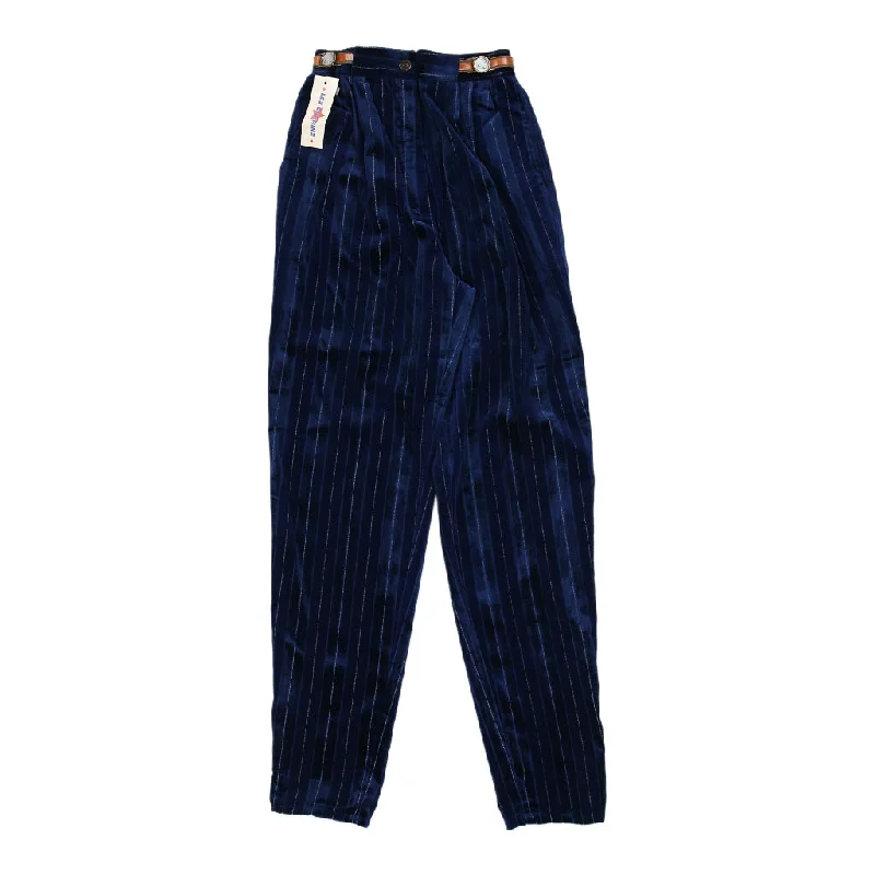 Les Copains Pinstripe Cord Trousers - 24W UK 6 Blue Cotton Trousers Elastic Waist Soft Les Copains Pinstripe Cord Trousers - 24W UK 6 Blue Cotton Trousers Elastic Waist Soft