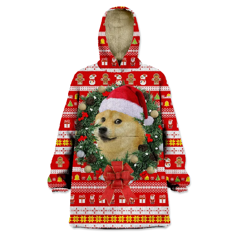 Christmas Doge Wearable Blanket Hoodie Hoodie with Belted Waist Structured Tailored