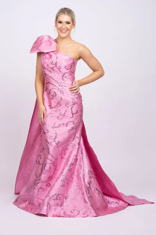 Jovani Dress 23742 One Shoulder Mermaid Evening Gown Pink (Size 8)
