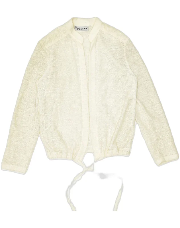 VINTAGE Womens Crop Cardigan Sweater UK 18 XL Off White Polyester Terry Blend Velvet Blend Canvas Blend VINTAGE Womens Crop Cardigan Sweater UK 18 XL Off White Polyester Terry Blend Velvet Blend Canvas Blend