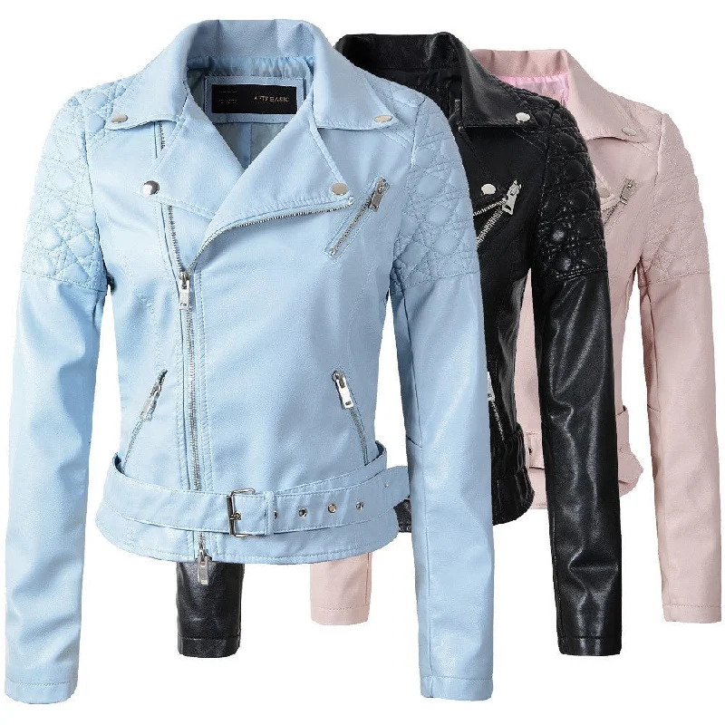 fashion pink sky blue women leather jacket bomber motorcycle Leather jackets women 3 color brand leather coat S-XL Herringbone Jacket Checkered Jacket Solid Jacket