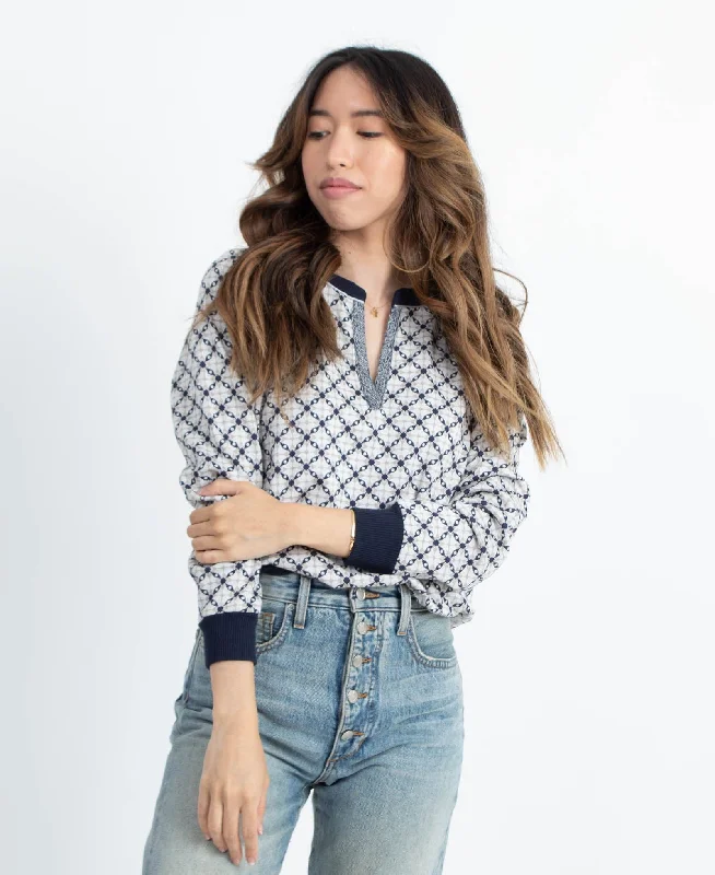 Printed Pullover Sweater Ruffle Neck Pullover