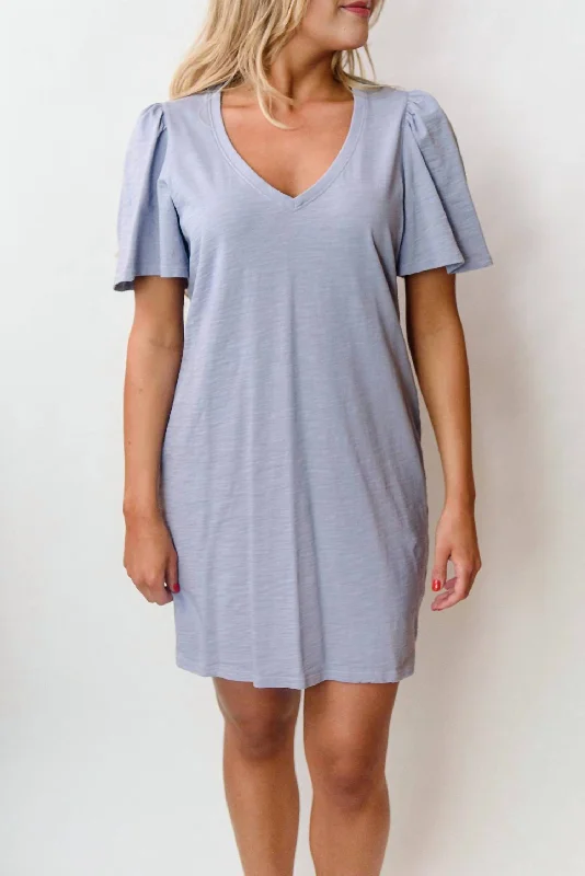 Mallory Flutter Sleeve Dress In Purple Sage