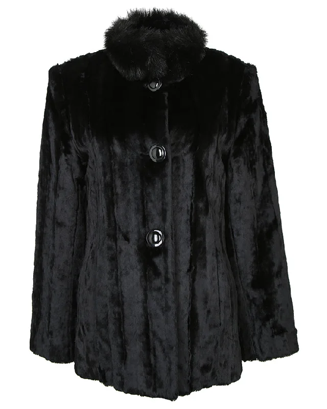 Simon Chang Black Faux Fur Jacket - M Faux Fur Jacket Real Fur Jacket Shearling Jacket