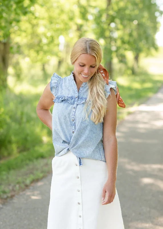 Stonewash Ruffle Denim Tank Top - FINAL SALE lemon yellow tank