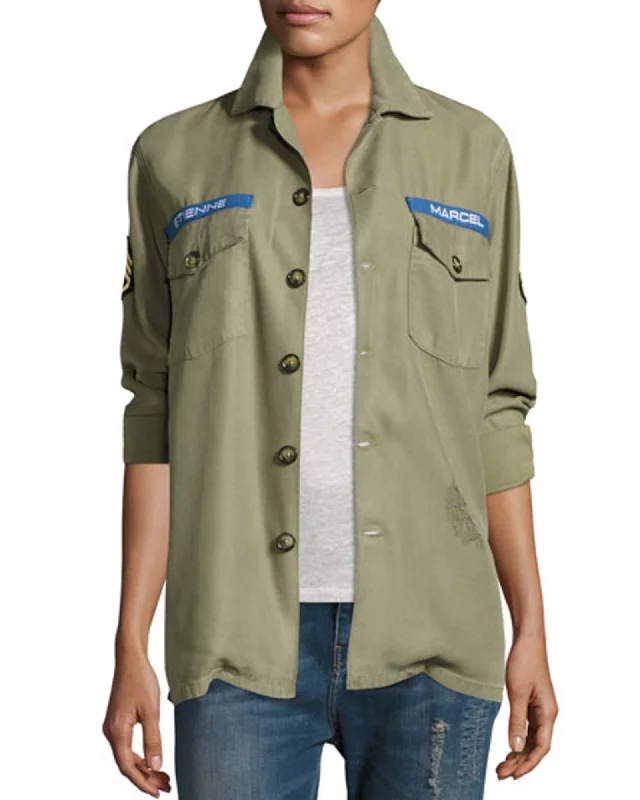 "Logo Military Army Jacket" Lace Jacket Ribbed Jacket Sequined Jacket