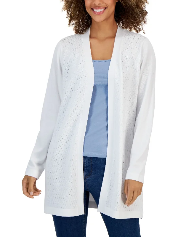 Karen Scott Womens Open Front Textured Stitch Cardigan Sweater Ribbed Striped Patterned Karen Scott Womens Open Front Textured Stitch Cardigan Sweater Ribbed Striped Patterned