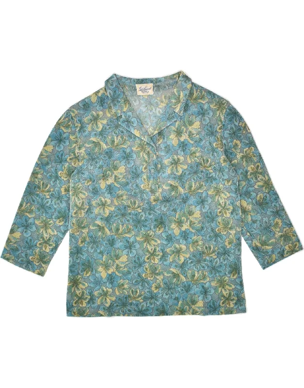 LUISA SPAGNOLI Womens 3/4 Sleeve Pullover Shirt UK 12 Medium Blue Floral Port Neck Pullover