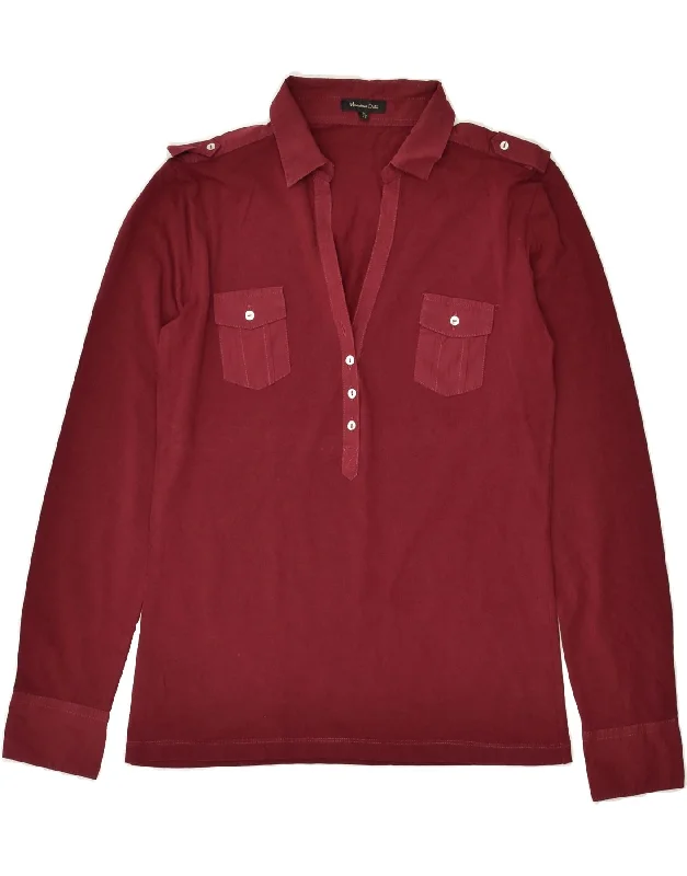 MASSIMO DUTTI Womens Pullover Shirt UK 12 Medium Maroon Cotton Batwing Sleeve Top