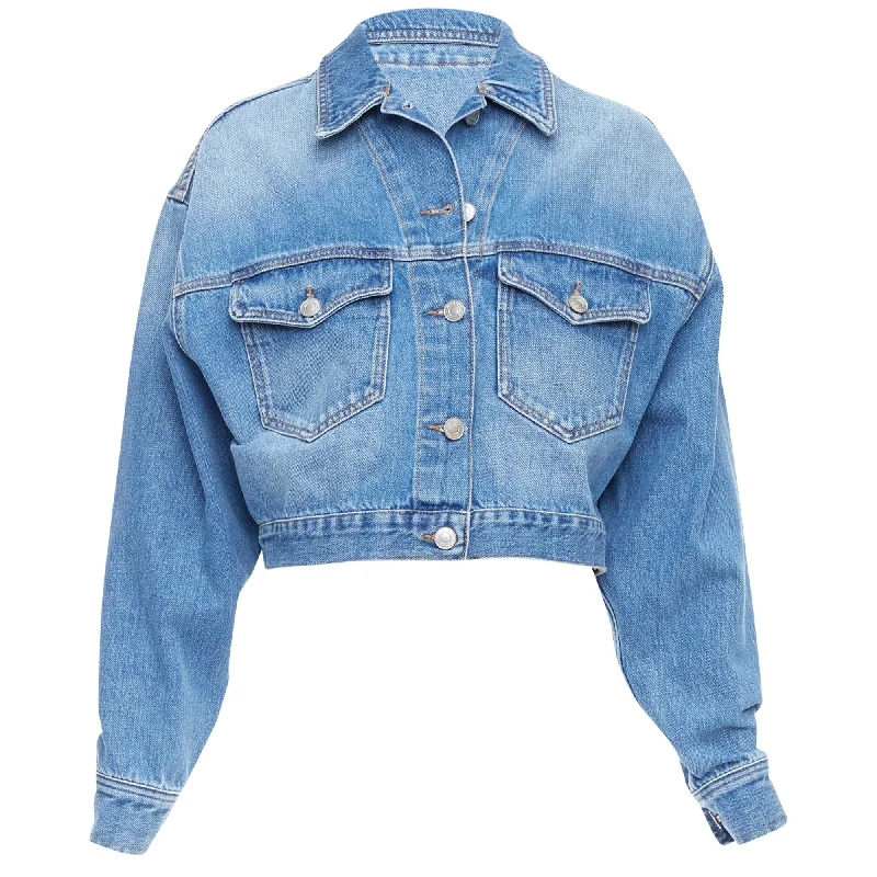 Isabel Marant etoile tadia denim boxy cropped jacket Hooded Jacket Caped Jacket Shawl Collar Jacket