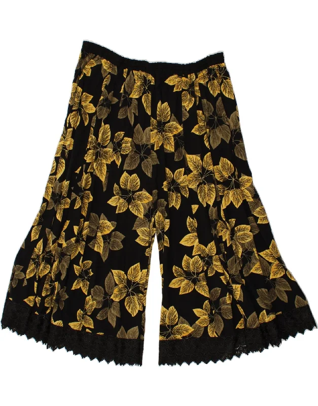 VINTAGE Womens Wide Leg Capri Trousers W38 L19 Black Floral Trousers Evening Elegant VINTAGE Womens Wide Leg Capri Trousers W38 L19 Black Floral Trousers Evening Elegant