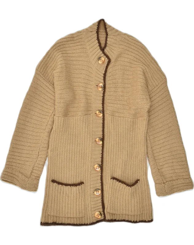 VINTAGE Womens Longline Cardigan Sweater UK 14 Medium Brown Wool Chenille Fabric Brocade Fabric Lace Fabric VINTAGE Womens Longline Cardigan Sweater UK 14 Medium Brown Wool Chenille Fabric Brocade Fabric Lace Fabric