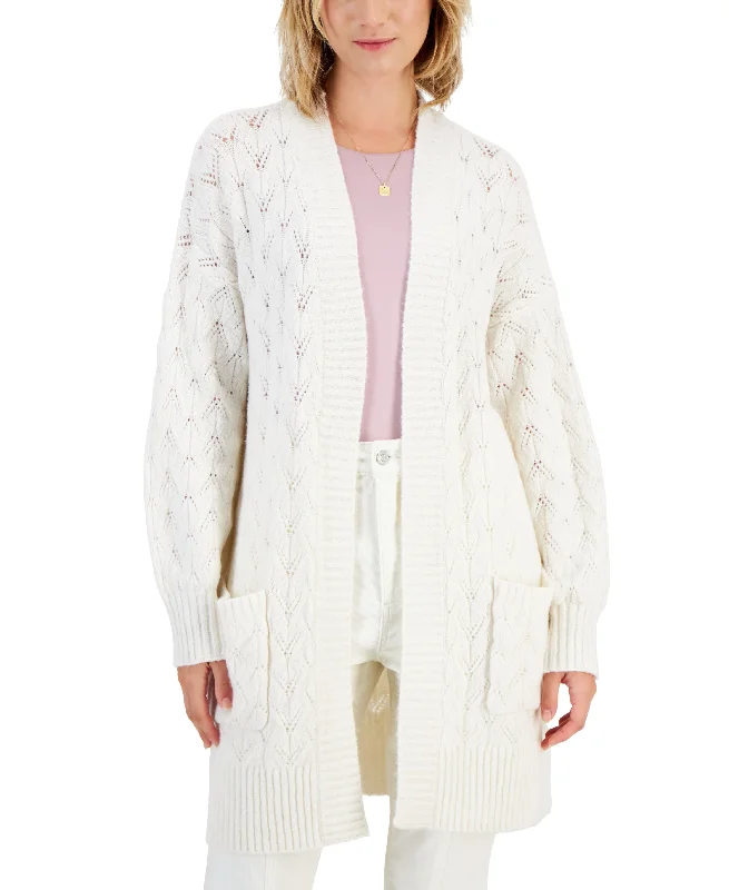 Hippie Rose Juniors' Cozy Pointelle Stitch Cardigan Sweater Mesh Blend Leather Blend Suede Blend Hippie Rose Juniors' Cozy Pointelle Stitch Cardigan Sweater Mesh Blend Leather Blend Suede Blend