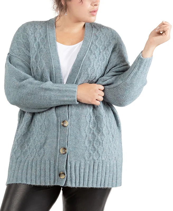 Black Tape Trendy Plus Size Cable Knit Cardigan Denim Fabric Leather Fabric Suede Fabric