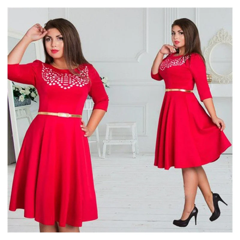 Fashionable Elegant Large Size Women Dresses Casual Clothing 5XL 6XL Plus Size Women O-neck Solid Knee-Length Dress Autumn Fashionable Elegant Large Size Women Dresses Casual Clothing 5XL 6XL Plus Size Women O-neck Solid Knee-Length Dress Autumn