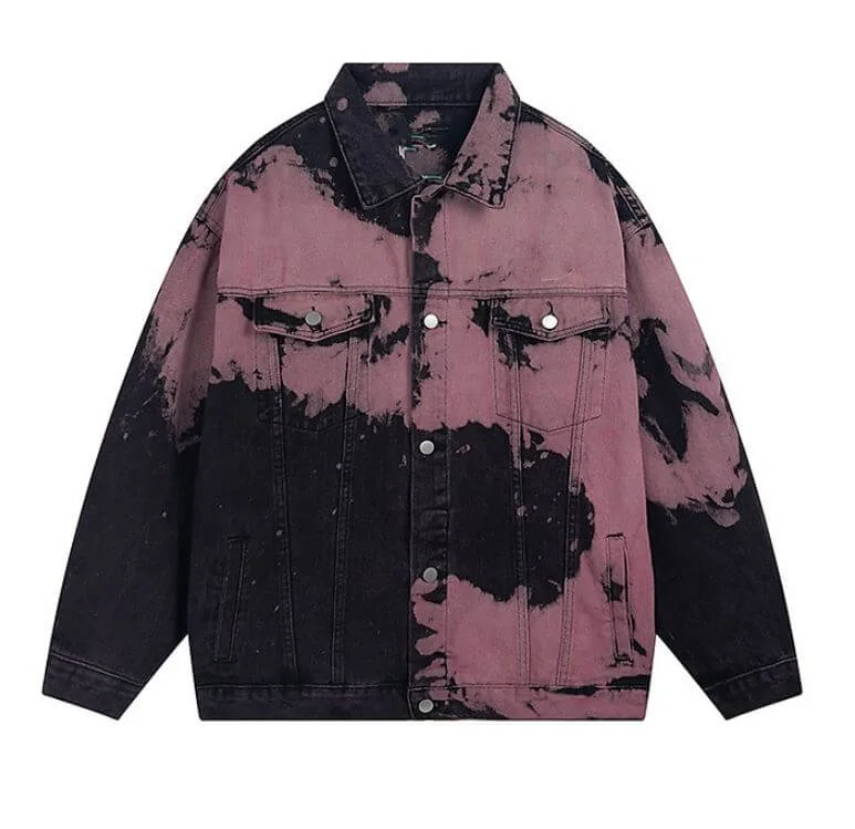 Tie Dye Emo Aesthetic Denim Collar Jacket Mesh Jacket Canvas Jacket Denim Jacket