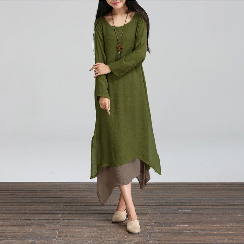 Cotton Linen Vintage Dress Women O-Neck Long Sleeve Casual Loose Boho Long Dresses Vestidos Plus Size S-5XL Cotton Linen Vintage Dress Women O-Neck Long Sleeve Casual Loose Boho Long Dresses Vestidos Plus Size S-5XL