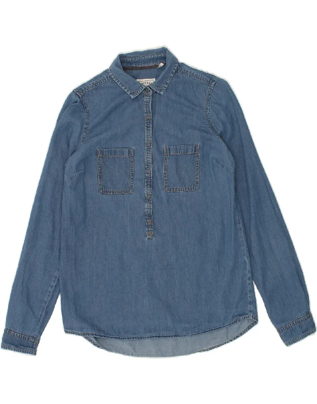 FAT FACE Womens Denim Pullover Shirt UK  8 Small Blue Cotton Keyhole Neck Pullover