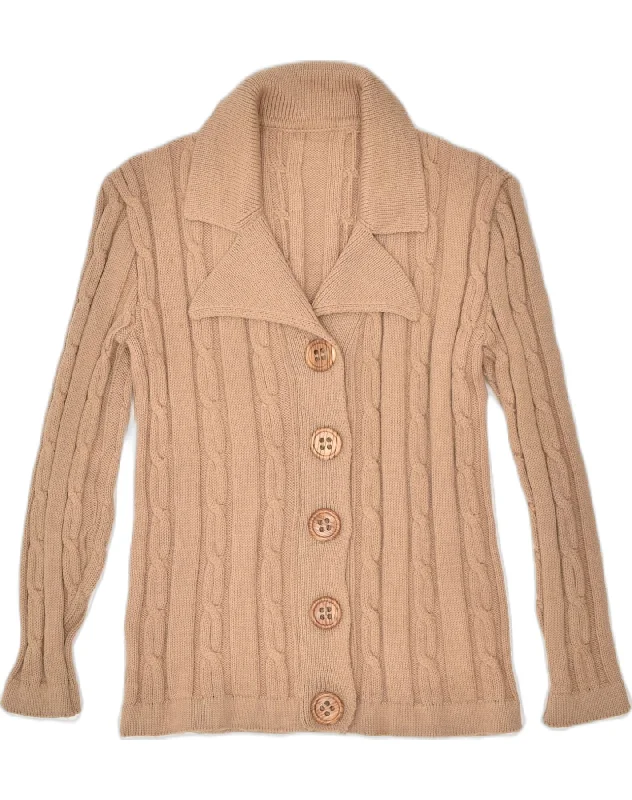 VINTAGE Womens Cardigan Sweater UK 10 Small Khaki Front Pockets Side Pockets Patch Pockets VINTAGE Womens Cardigan Sweater UK 10 Small Khaki Front Pockets Side Pockets Patch Pockets