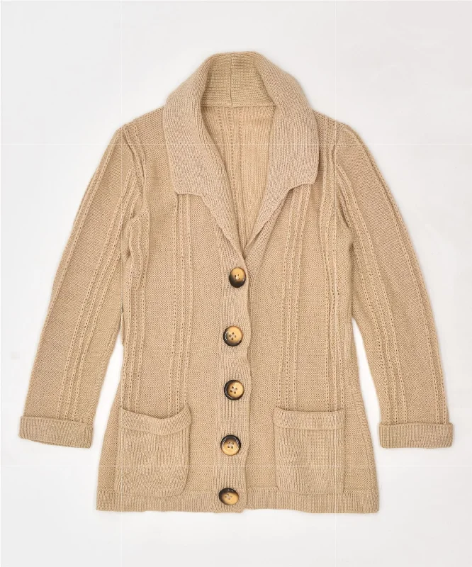 VINTAGE Womens Cardigan Sweater UK 8 Small Beige Hooded Cardigan Collared Cardigan Shawl Collar VINTAGE Womens Cardigan Sweater UK 8 Small Beige Hooded Cardigan Collared Cardigan Shawl Collar