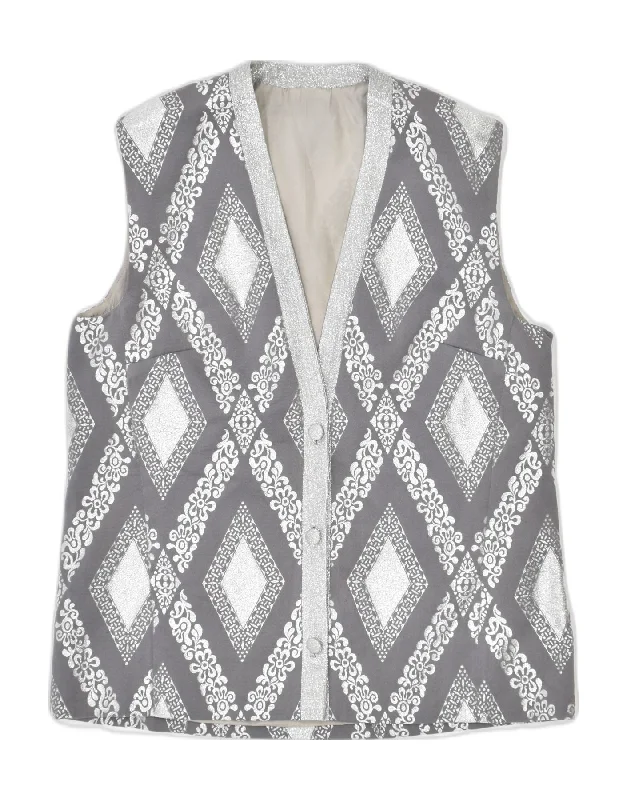 VINTAGE Womens Sleeveless Cardigan Sweater UK 16 Large Grey Argyle/Diamond Houndstooth Herringbone Solid VINTAGE Womens Sleeveless Cardigan Sweater UK 16 Large Grey Argyle/Diamond Houndstooth Herringbone Solid