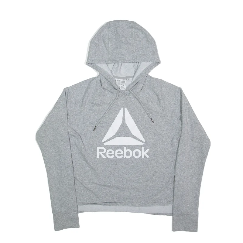 REEBOK Hoodie Grey Pullover Womens S V-Neck Stylish Pullover
