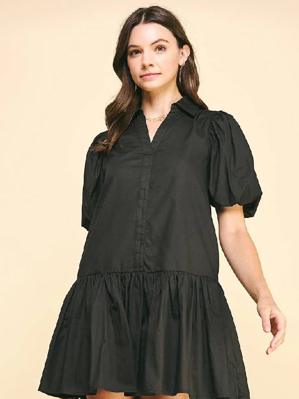 Pinch Tiered Mini Babydoll Dress in Black