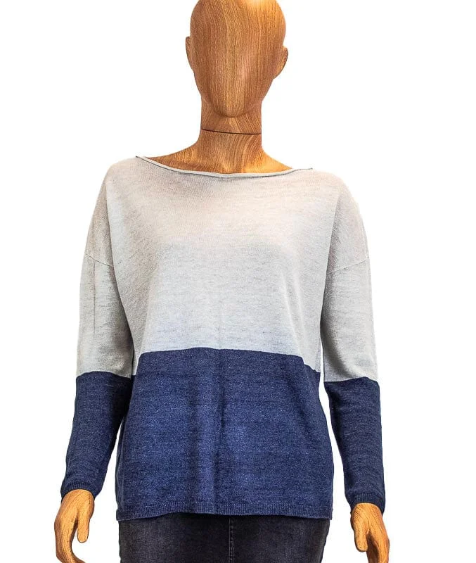 Two-Tone Pullover Sweater Alpaca Blend Soft