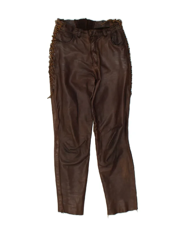 VINTAGE Womens Leather Slim Trousers W28 L26 Brown Leather Trousers Tapered Slim Fit VINTAGE Womens Leather Slim Trousers W28 L26 Brown Leather Trousers Tapered Slim Fit