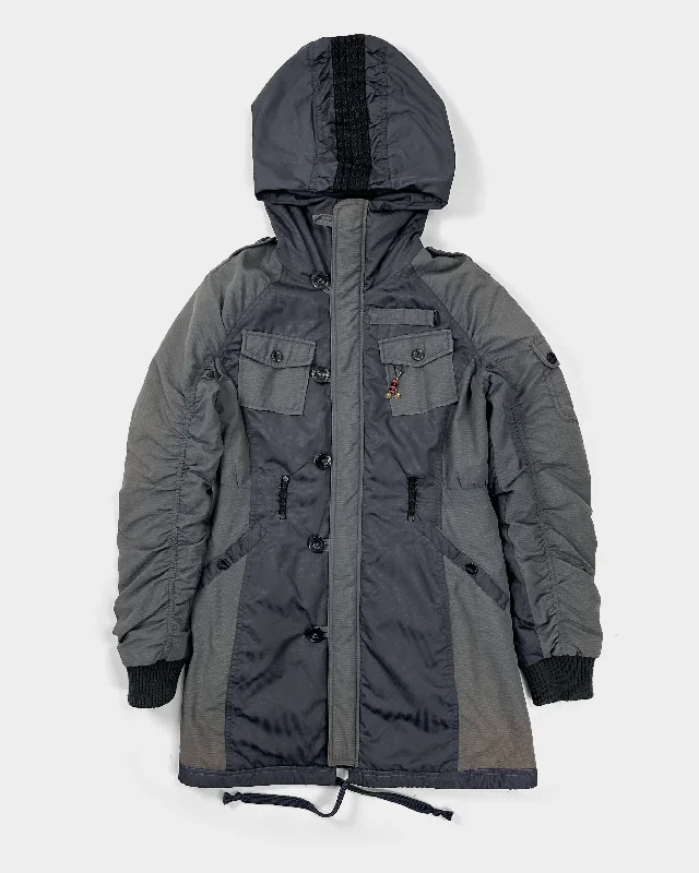 Diesel 2-Tone Grey Stuffed Long Jacket 2000's Jacket Blazer Coat