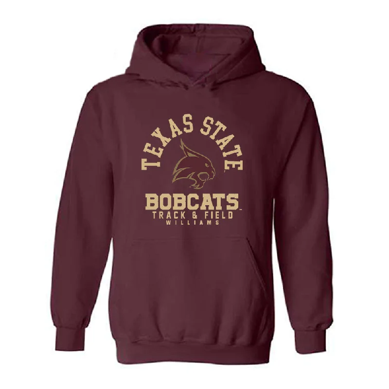 Texas State - NCAA Women's Track & Field : Stephanie Williams - Classic Fashion Shersey Hooded Sweatshirt Hoodie with High-Low Hem Asymmetrical Trendy