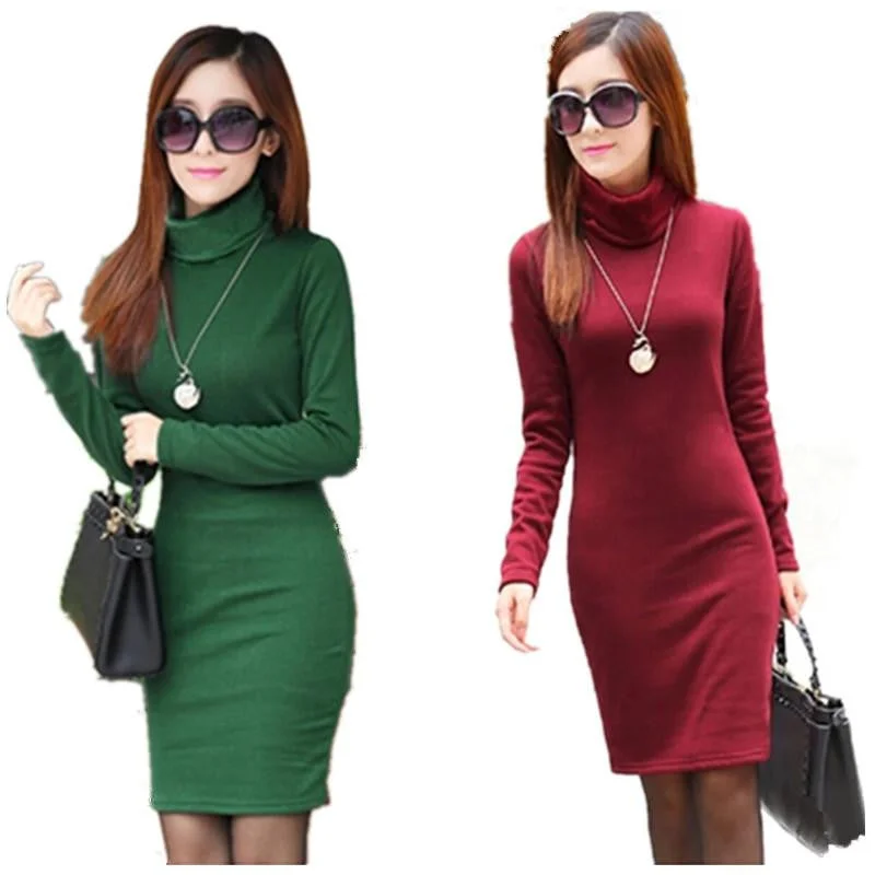 Winter Dress Fleeces Thicken Warm Dresses For Women Turtleneck Solid Dress Feminino Casual Long Sleeve Vestidos L8283 Winter Dress Fleeces Thicken Warm Dresses For Women Turtleneck Solid Dress Feminino Casual Long Sleeve Vestidos L8283