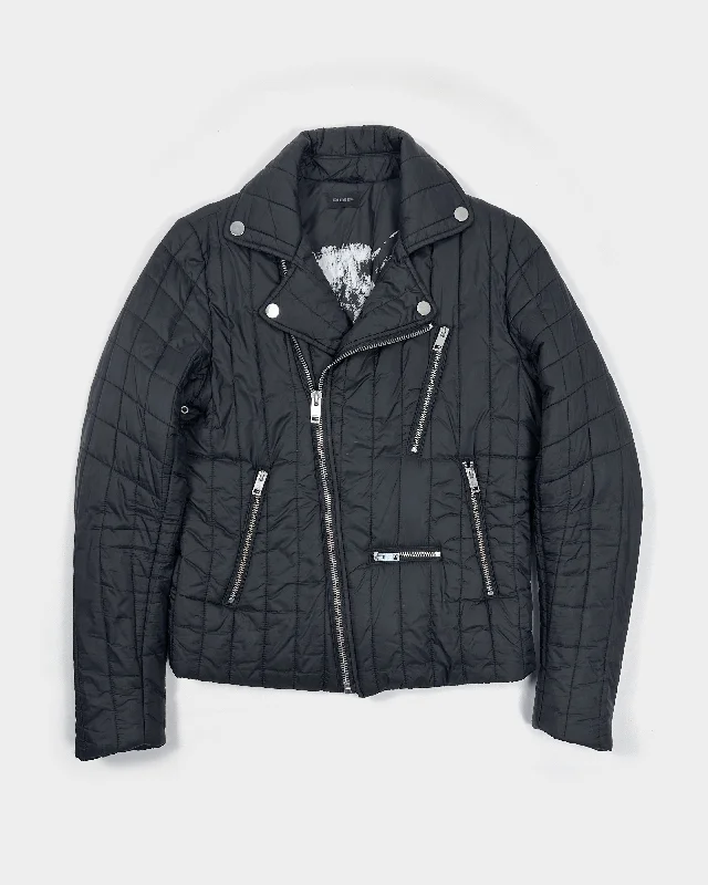 Diesel Padded Black Zipped Jacket 2000's Embroidered Jacket Appliqued Jacket Beaded Jacket
