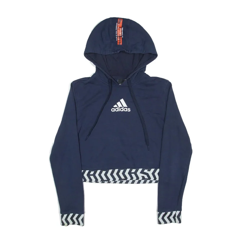 ADIDAS Crop Hoodie Blue Pullover Womens S Ribbed Crew Neck
