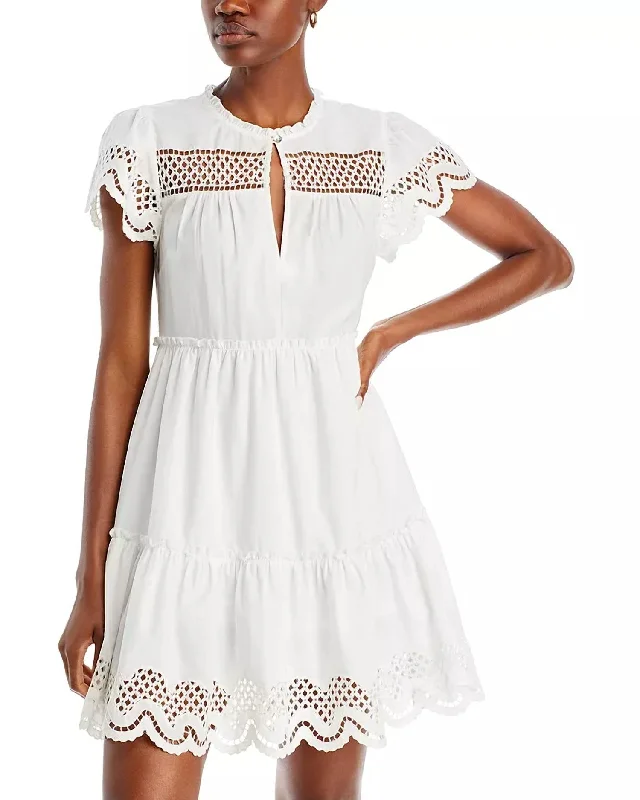 Lettie Eyelet Scalloped Dress In White