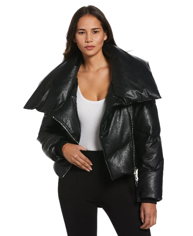 Vegan Leather Puffer Jacket Toggled Jacket Drawstring Jacket Belted Jacket