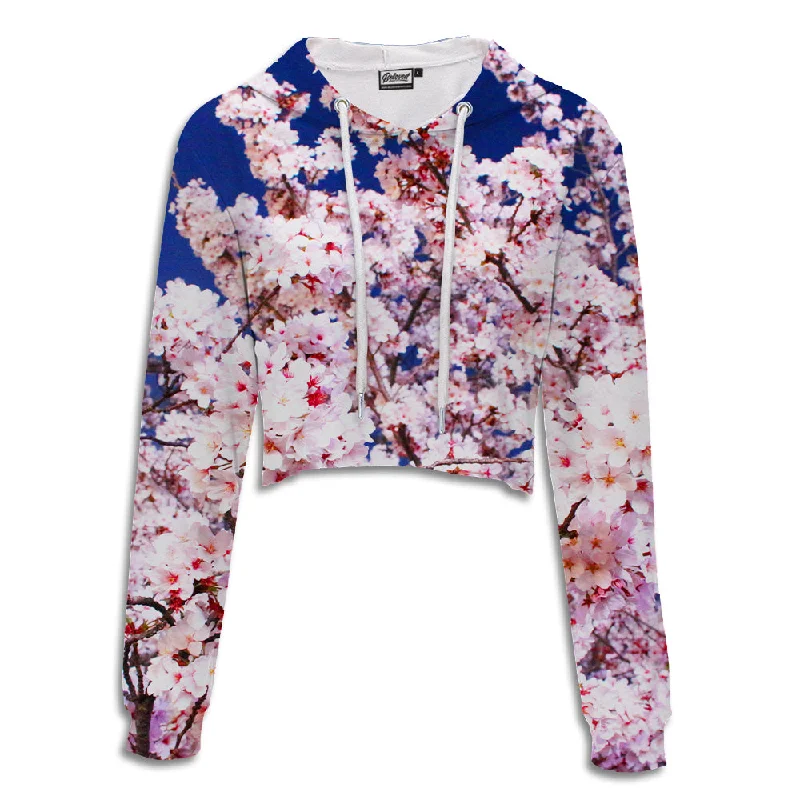 Sakura Blossom Crop Hoodie Hoodie with High-Low Hem Asymmetrical Trendy