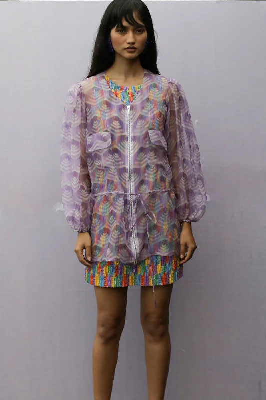 Lavender Geometric Organza Jacket Hoodie Zip-Up Jacket Button-Up Jacket