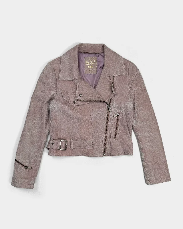 Diesel Distressed Pink Leather Copped Jacket 1990's Welt Pockets Slit Pockets Flap Pockets